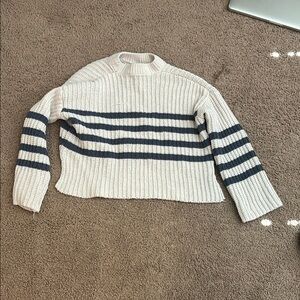 Pink Rose Cream and Gray Striped Turtleneck Sweater